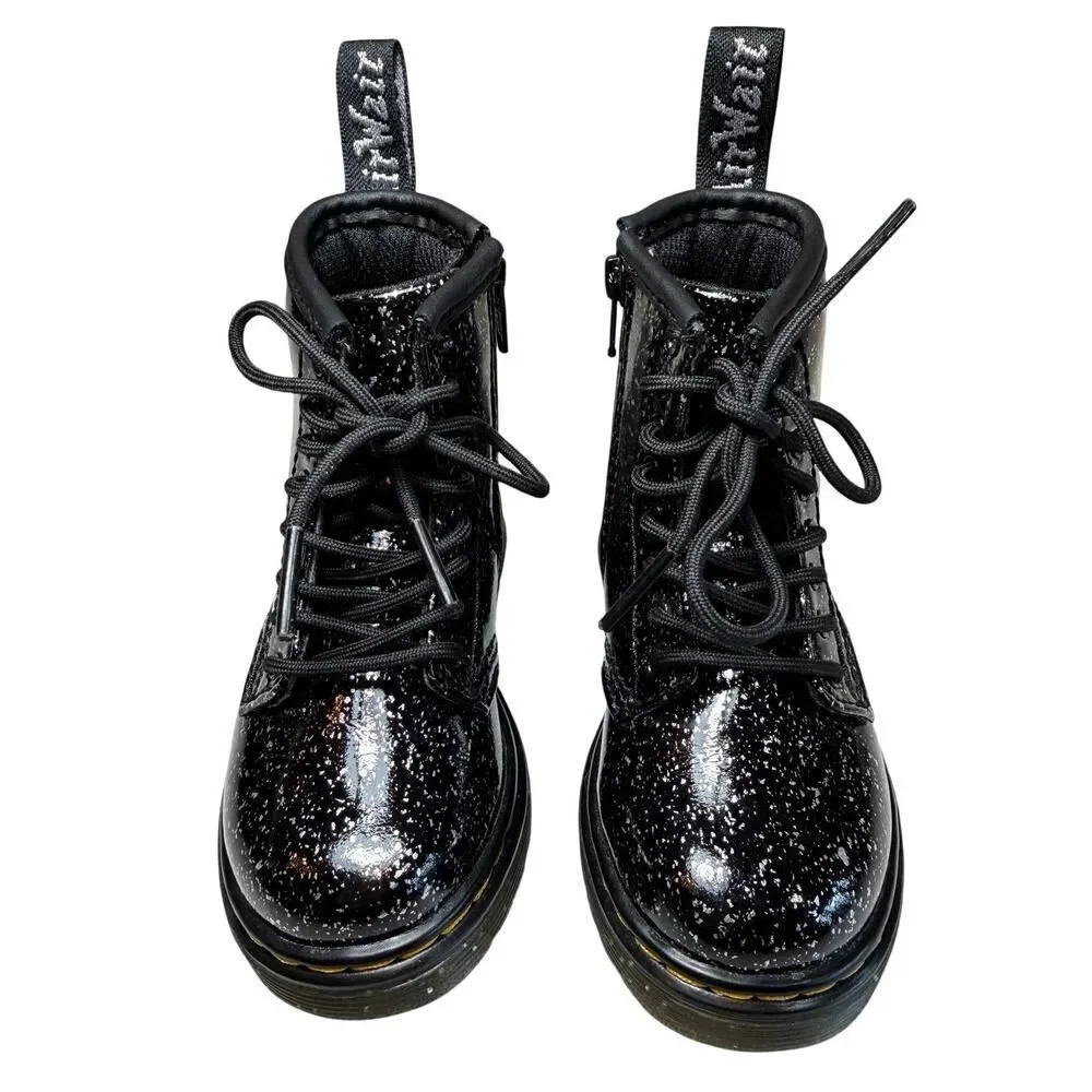 NEW Dr. Martens Toddler Girls 1460 Black Cosmic Glitter Lace Up Boots Black SZ 7